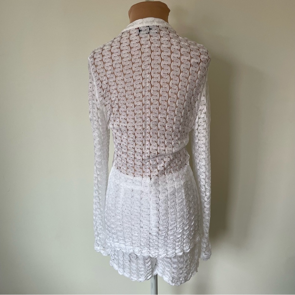MISSONI Curved Zig-Zag Open Weave Knit Brilliant White Lace Shorts EUC IT40/US4 - Picture 10 of 12